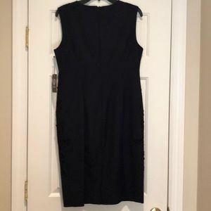 Vince Camuto Woman’s Dress. Navy Blue with Black Floral Appliqués Size 10